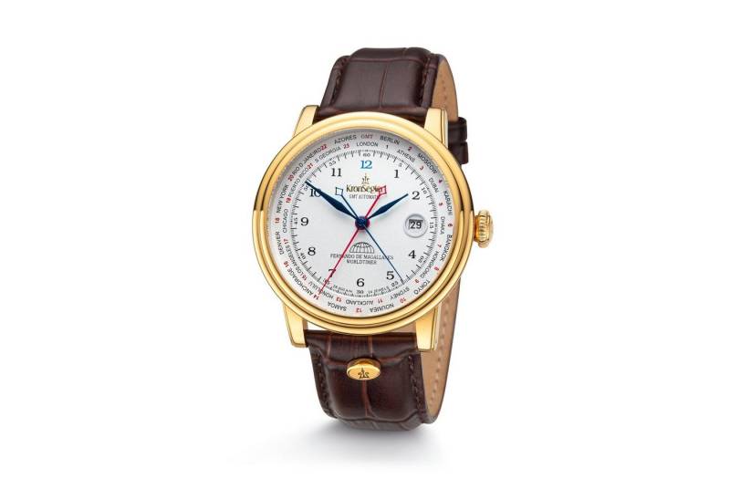Kronsegler Automatikuhr "Fernando de Magallanes" Flyer GMT-Uhr, mit Saphirglas, Lederband und Faltschließe von Kronsegler