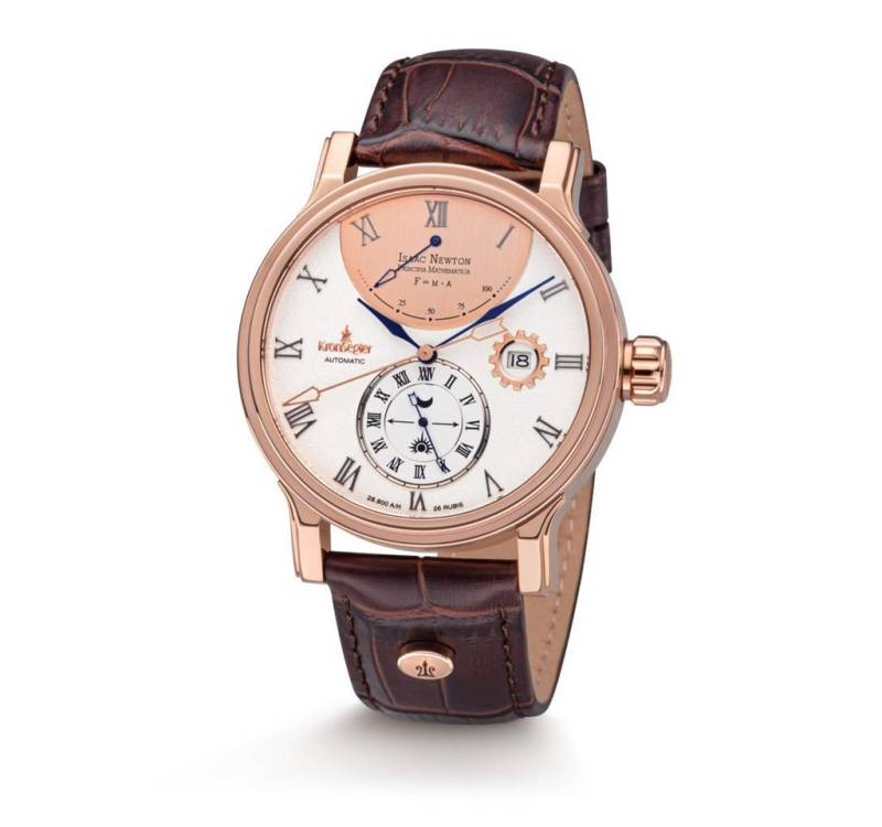 Kronsegler Automatikuhr Isaac Newton Principia Mathematica, Herrenuhr, Gangreservenanzeige, Datum, 24 h von Kronsegler