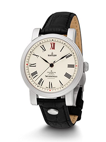 Kronsegler Colosseum III Herren Armbanduhr Automatik rhodiniert - altweiss/rot von Kronsegler