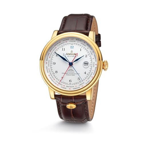 Kronsegler Fernando de Magallanes Worldtimer Flyer GMT Herren Armbanduhr Automatik Gold weiß von Kronsegler