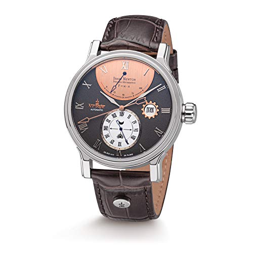 Kronsegler Isaac Newton - Principia Mathematica Herren Armbanduhr Automatik Stahl-Umbra (Stahl-Umbra, Grau, Leder) von Kronsegler