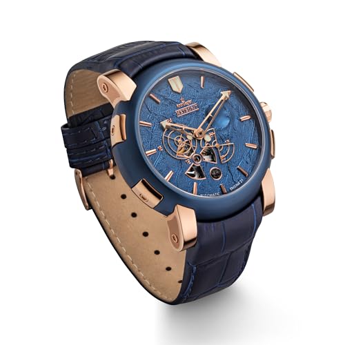 Kronsegler Meteorit Herren Armbanduhr Automatik mit Lederband rosevergoldet-blau/blau limitiert mit Meteoritgestein von Kronsegler