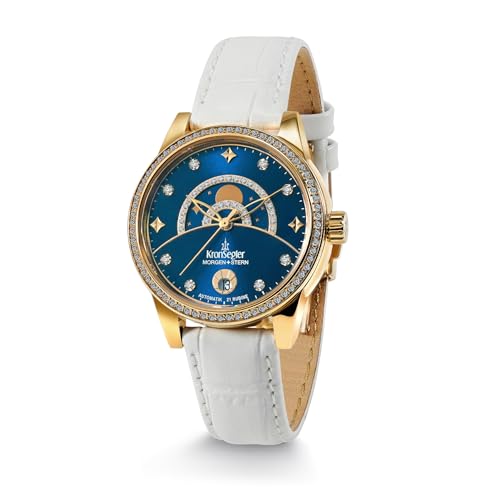 Kronsegler Morgenstern Damen Armbanduhr Automatik Gold Blau mit Lederband von Kronsegler
