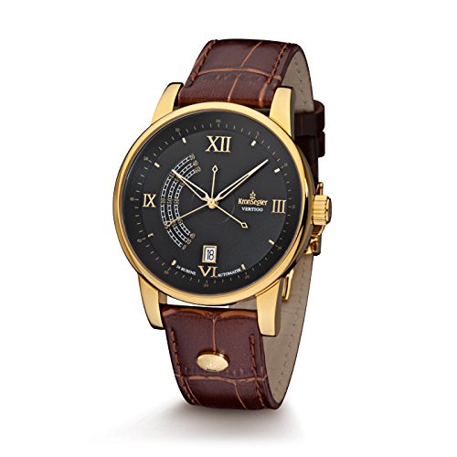 Kronsegler Vertigo Automatik Herren Armbanduhr vergoldet Onyx mit Lederband von Kronsegler