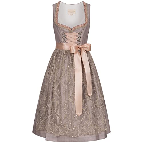 Krüger Collection Damen Trachten-Mode Midi Dirndl Laura in beige Modell Laerke 70 cm, Größe:42, Farbe:Beige von Krüger Collection