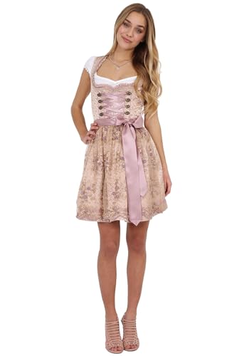 Krüger MADL Dirndl Rosie 50cm Mini Modell 44556-15 Beige Rosa (38, Beige) von Krüger