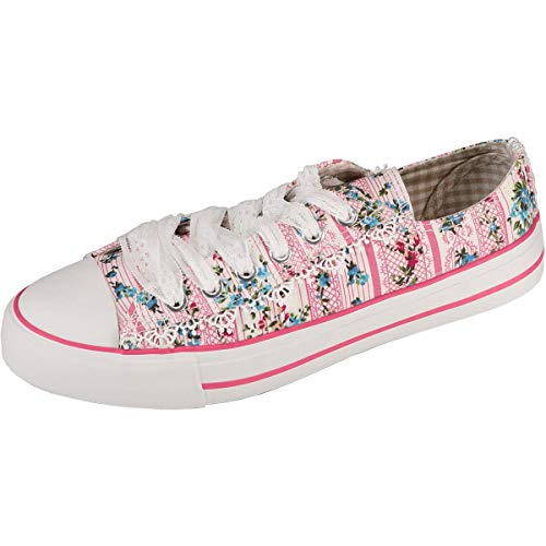 Krüger MADL Damen Trachtensneaker Flower Power | Trachtenschuh | Modell: 4705-33 Pink | (41 EU, Pink) von Krüger