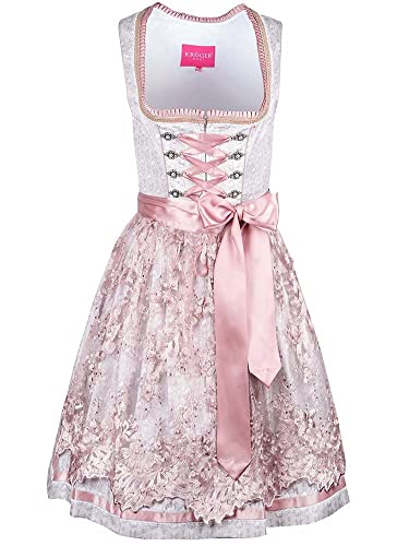 Krüger Dirndl 419162-060 Delia 60er Länge Natur rosa | Jacquard Spitze Spitzenschürze | 60cm Knielang Gr. 36 von Krüger Dirndl