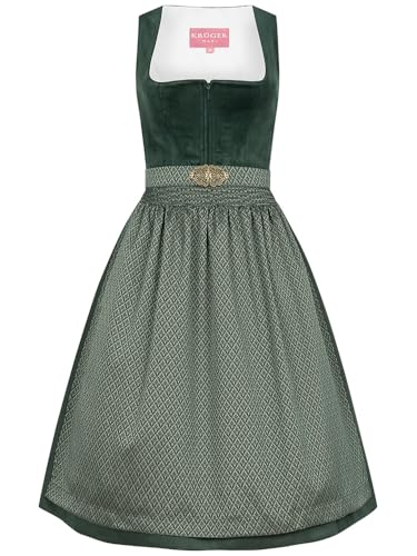 Krüger Dirndl Alisha 70cm Länge Knielang dunkelgrün | Elegantes Samt-Dirndl mit Schlichter Dirndlschürze | Damen (DE/NL/SE/PL, Numerisch, 32, Regular, Regular, d.grün) von Krüger Dirndl