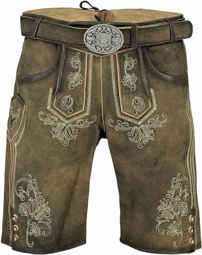 Krüger Dirndl Buam Lederhose Emil Rustik gespeckt, Gr.46 Herren, Braun von Krüger