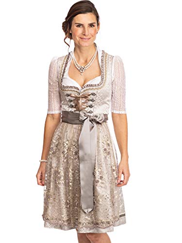 Krüger Dirndl Midi Dirndl 2tlg. 60 cm NENA Silber beige, 36 von Krüger Dirndl