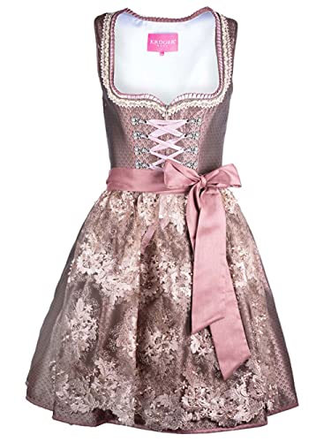 Krüger Dirndl Melena 50er Länge braun | Jacquard Midi-Dirndl Spitzenschürze | Damen Tracht elegant (34, 50er Länge braun) von Krüger Dirndl