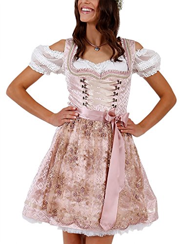 Krüger Dirndl Rosalia 50 cm (Mini) Rosa, 38, Floral, Art.-Nr. 44555-33, Damen Dirndl Tracht von Krüger