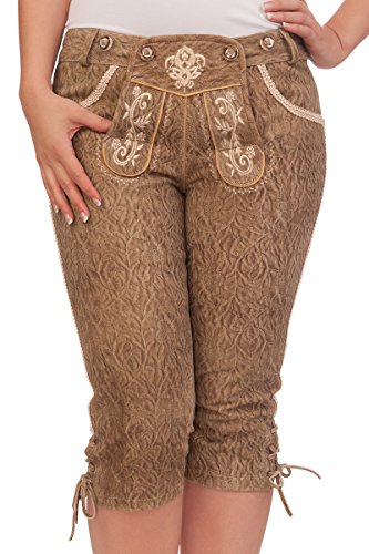 Krüger Dirndl Trachten Damen Kniebundlederhose - Schlange - braun, Größe 34 von Krüger