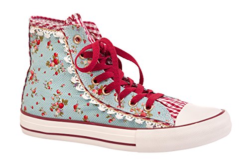 Krüger Dirndl Trachten Damen Sneaker - Erdbeere - hellblau, Größe 36 von Krüger Dirndl