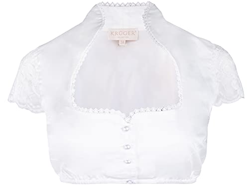 Krüger Dirndlbluse 26101 Cara Ecru Creme Spitzenärmel Stehkragen (Ecru, 36) von Krüger Dirndl