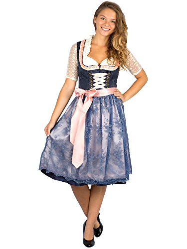 Krüger Madl Dirndl Beauty Queen marine 60er Länge Spitzenschürze (38, marine) von Krüger Dirndl