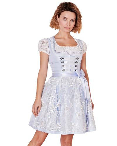 Krüger MADL Dirndl Samantha mit Spitzenschürze 419167 | Weiß Hellblau 50cm 40 von Krüger MADL