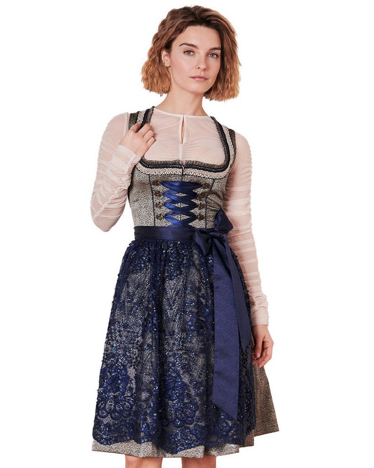 Krüger Madl Dirndl Dirndl 'Isi' mit Spitzenschürze 415367, Blau 60cm von Krüger Madl