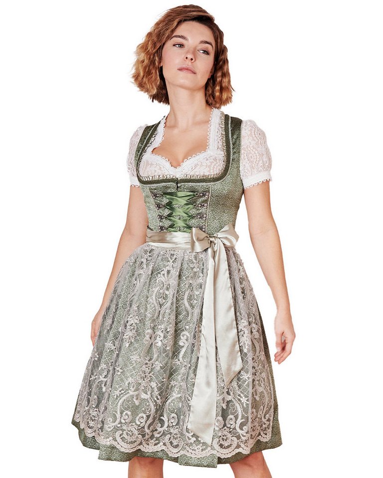 Krüger Madl Dirndl Dirndl 'Shana' mit Spitzenschürze 416767, Grün 60c von Krüger Madl