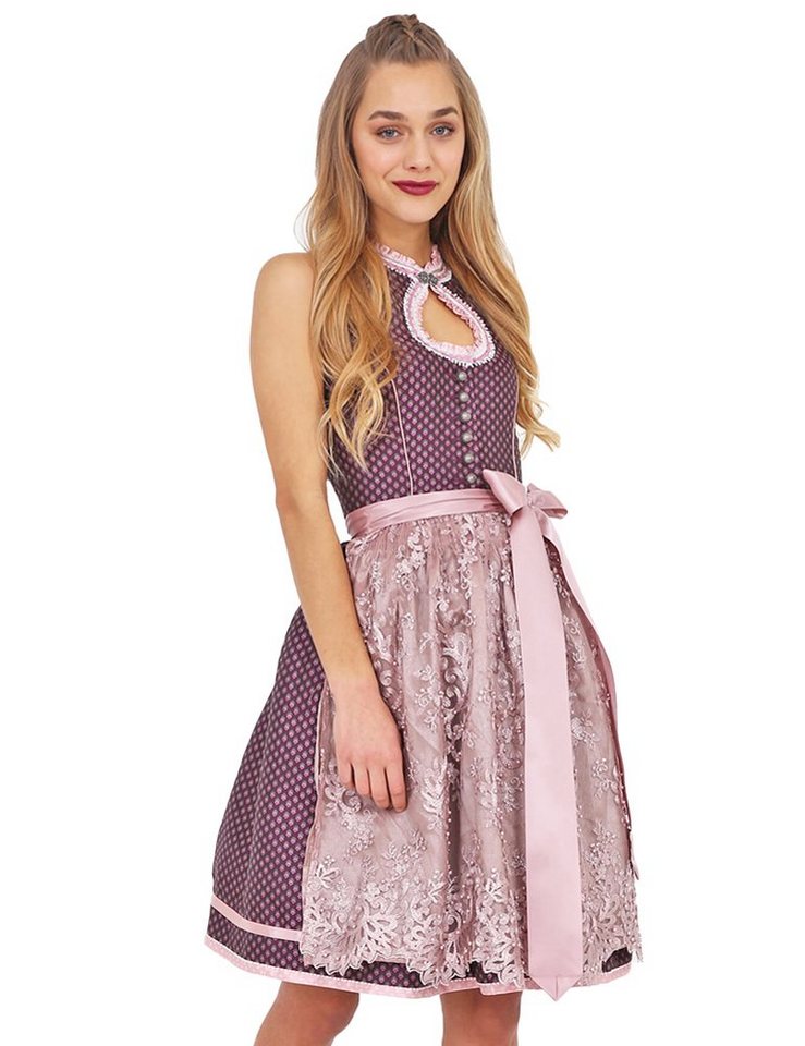 Krüger Madl Dirndl Fanny" 49886 Elegant mit Spitzenschürze - Bordeaux Rosa 60cm" von Krüger Madl