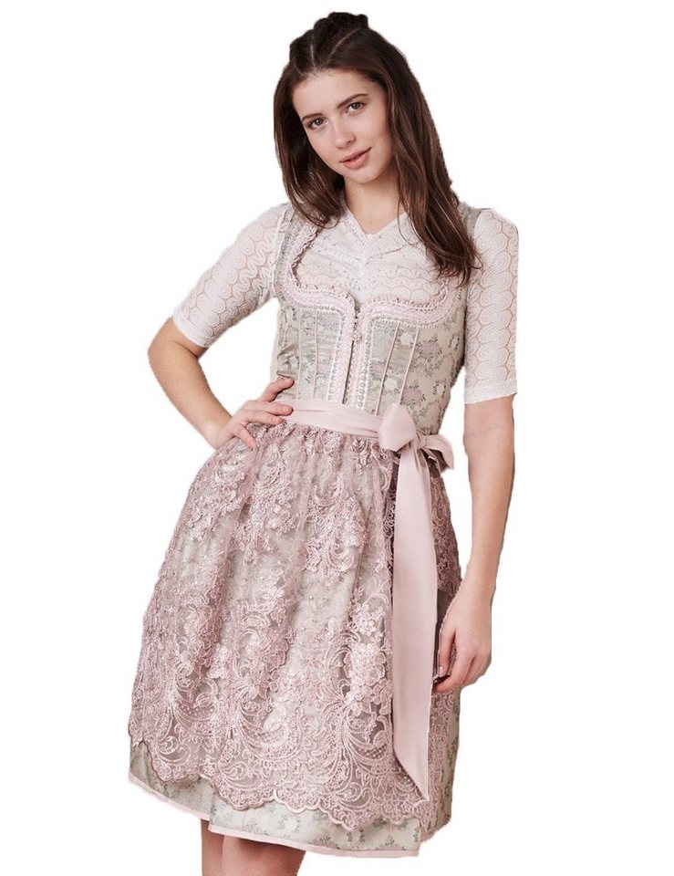 Krüger Madl Dirndl 'Roxana' Spitzenschürze 414365, Hellgrün Rosa 60c von Krüger Madl