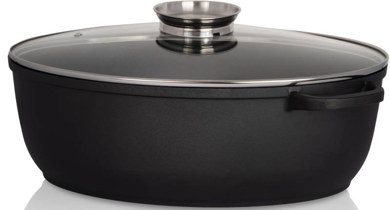 Krüger Bräter "Aluguss Gansbräter mit Glasdeckel und Aromaknopf LEIPZIG, 42x32x14 cm" 1 Stk. tlg. Aluminiumguss von Krüger