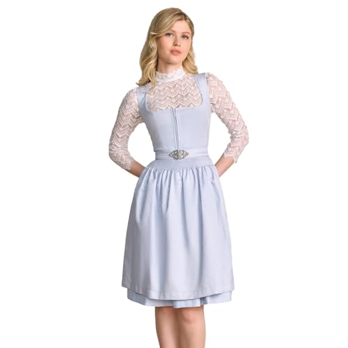 Krüger Dirndl Alisha 60cm Länge Knielang | Eleganten Samt-Dirndl mit gemusterter Dirndlschürze | Damen (DE/NL/SE/PL, Numerisch, 40, Regular, Regular, hellblau) von Krüger