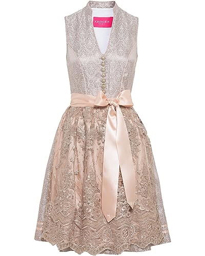 Krüger Dirndl Damen Nala 412064 | hochgeschlossen mit V-Ausschnitt | 60cm Länge Knielang | Jacquard Spitze 40 von Krüger