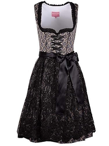 Krüger Dirndl Lonie 60er Länge schwarz | Jacquard-Dirndl schlicht elegant Gr 34 von Krüger