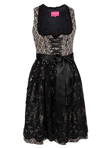 Krüger Dirndl Lonie 60er Länge schwarz | Jacquard-Dirndl schlicht elegant Gr 38 von Krüger