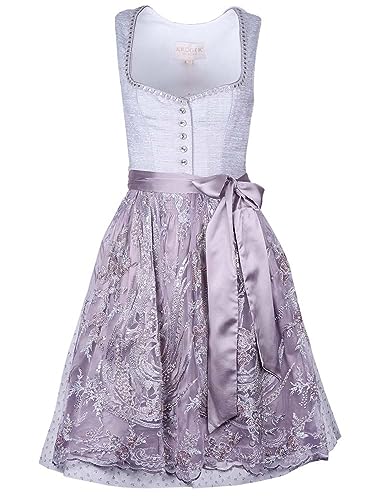 Krüger Dirndl Milla Damen hellgrau Mauve | 60cm Knielang edel | Mieder mit Knöpfen Gr 34 von Krüger