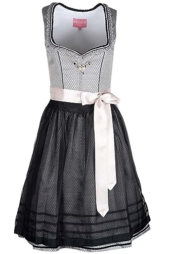 Krüger Dirndl Nadira Damen Silber schwarz | 60cm Knielang Chiffon | Mieder mit Charivari Gr 40 von Krüger