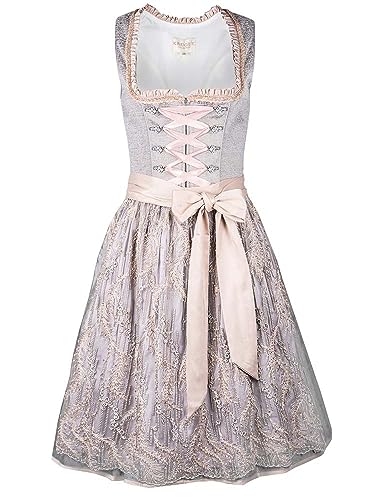 Krüger Dirndl Nebulia Damen hellgrau Rose | 60cm Knielang edel | Collection Gr 38 von Krüger