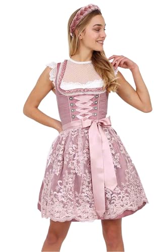Krüger Dirndl Smilla 49595 50er Länge Rose | MADL-Dirndl in rosa mit Spitzenschürze | Spitze mit Pailletten | 50cm Rocklänge kurz (42) von Krüger
