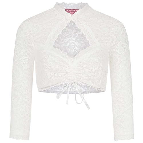 Krüger Dirndlbluse Amore Italiano Spitze | Damen Dirndl-Bluse | Herzausschnitt 3/4-Arm Ecru 42 von Krüger