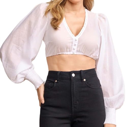 Krüger Dirndlbluse Carolin Langarm | V-Ausschnitt Chiffon | leicht (DE/NL/SE/PL, Numerisch, 40, Regular, Regular, Ecru) von Krüger