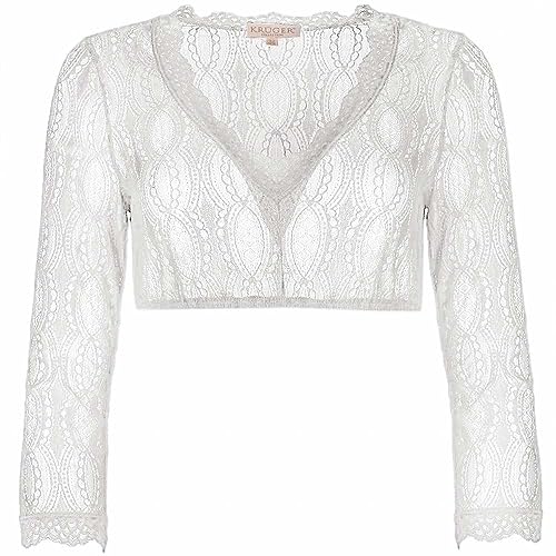 Krüger Dirndlbluse Hilke Spitze | Damen Dirndl-Bluse V-Ausschnitt 3/4-Arm | Ecru Gr 46 von Krüger