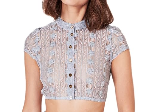 Krüger Dirndlbluse Lavina Spitze blau | Damen Dirndl-Bluse | Hochgeschlossen Knopfleiste 34 von Krüger