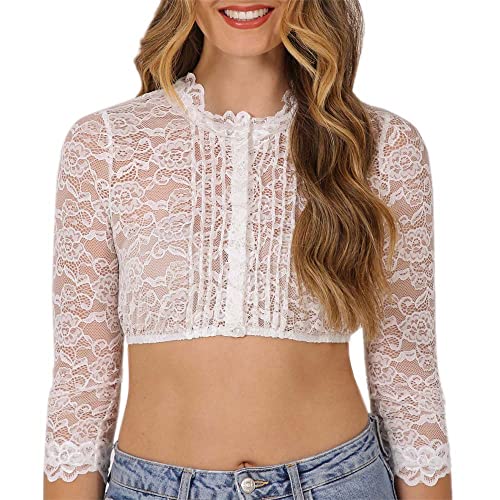 Krüger Dirndlbluse Margareta Creme Spitze Spitzenbluse hochgeschlossen Langarm Gr 38 von Krüger