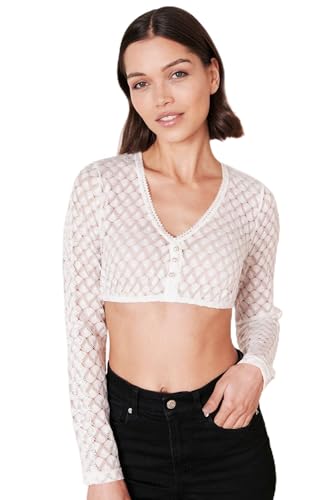 Krüger Dirndlbluse Meline Spitze | Damen Dirndl-Bluse Langarm | V-Ausschnitt Gr 32 von Krüger