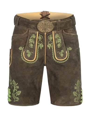 Krüger Herren Trachten Lederhose kurz, Modell: Cassius mit Gürtel, Knielang, braun, Art.-Nr. 962167-0-0705, 48, von Krüger