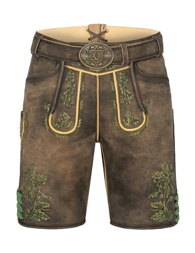 Krüger Herren Trachten Lederhose kurz, Modell: Larry mit Gürtel, Knielang, braun und grau, Art.-Nr. 961567-0-0705, 46, von Krüger