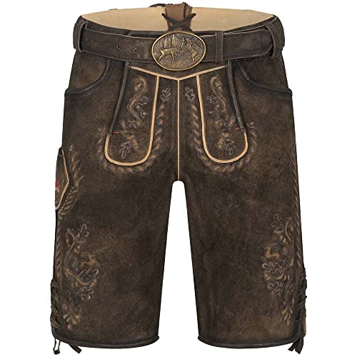 Krüger Herren Trachten Lederhose kurz, Modell: Lederhose Emil mit Gürtel, Knielang, Art.-Nr. 961864-0-0076, 48, von Krüger