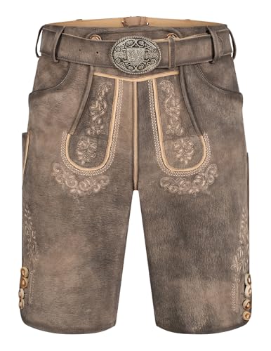 Krüger Herren Trachten Lederhose kurz, Modell: Lederhose Mailo mit Gürtel, Knielang, Art.-Nr. 969268-0-0071, 58, von Krüger