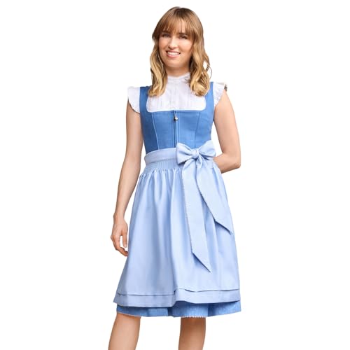 Krüger MADL Dirndl Dorette 413369 | Blau Elegantes Trachtenkleid mit 60 cm Rocklänge - für Wiesn & Festliche Anlässe (DE/NL/SE/PL, Numerisch, 36, Regular, Regular, Blau) von Krüger