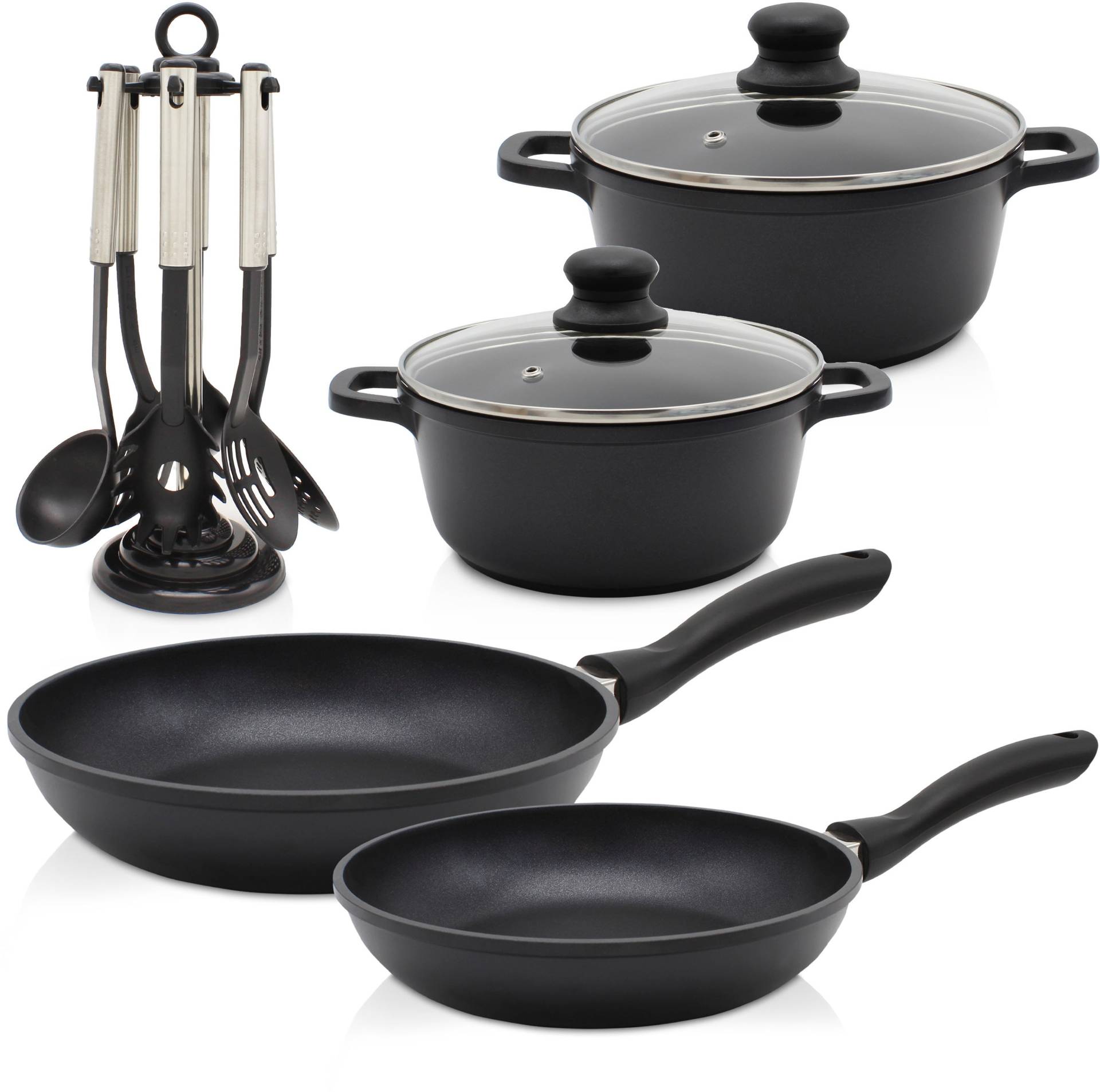 Krüger Topf-Set, Aluminiumguss, (Set, 13 tlg., je 1 Kochtopf 16/20 cm, je 1 Pfanne 20/28 cm, Küchenhelfer-Set) von Krüger