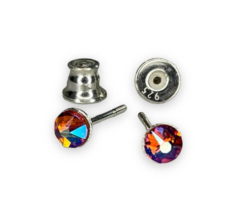 Mini Silber Swarovski Kristall 4mm Xirius Crystal Mit 925 Sterling Ohrstecker Ohrringe Tangerine Shimmer von KruemelsAtelier