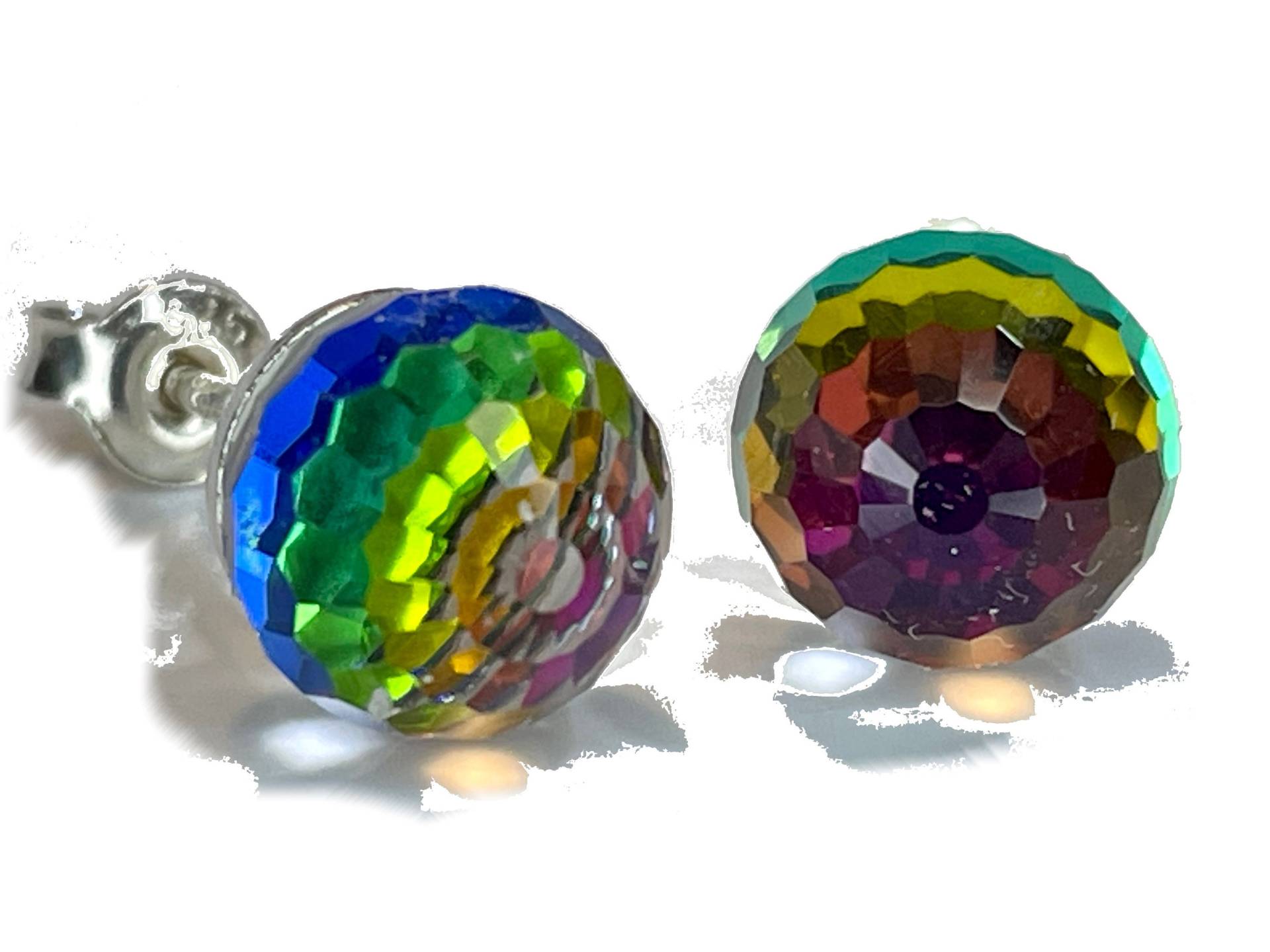 Silber Swarovski Kristall Discokugel Verziert Mit Ohrstecker Ohrhänger 925 Sterling Crystal Vitrail Medium von KruemelsAtelier