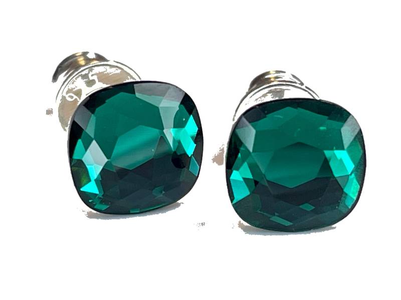 Silber Swarovski Kristall Mit 925 Sterling Ohrstecker Ohrringe Ohrhänger Cushion Crystal Emerald von KruemelsAtelier